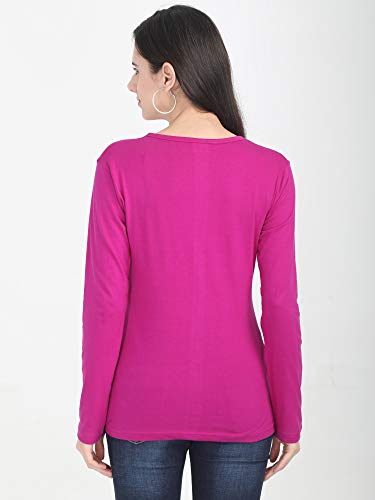 Image of FLEXIMAA Women's Cotton Plain Round Neck Full Sleeve T-Shirt