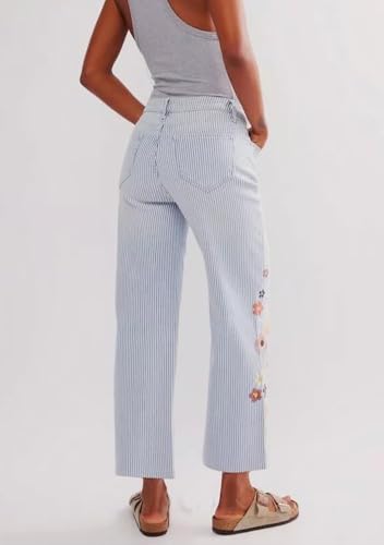 Kedera Women Embroidered Striped Pants Wide Leg Long Baggy Trousers 2025 High Waisted Loose Denim Jeans with Pocket3