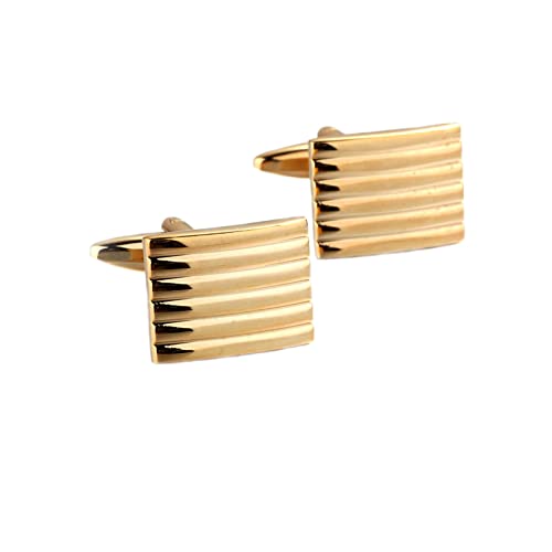 Mancuernillas doradas rectangulares con rayas para hombre miniatura 1