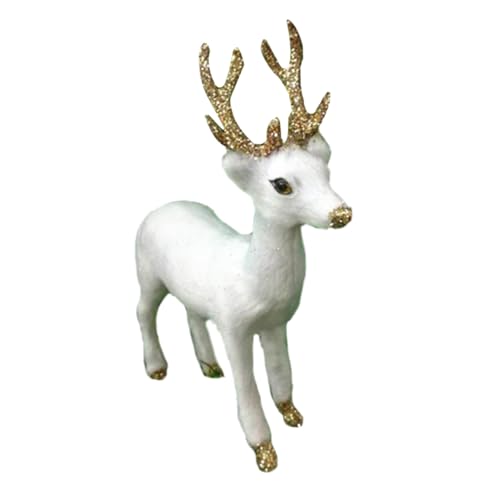 Hohopeti Figurine de Renne Miniature 3ème Modèle, Ornement Décoratif Blanc en Peluche Synthétique et Polyéthylène, Modèle D’Animaux de Simulation Réaliste pour Bureau et Jeu Éducatif,