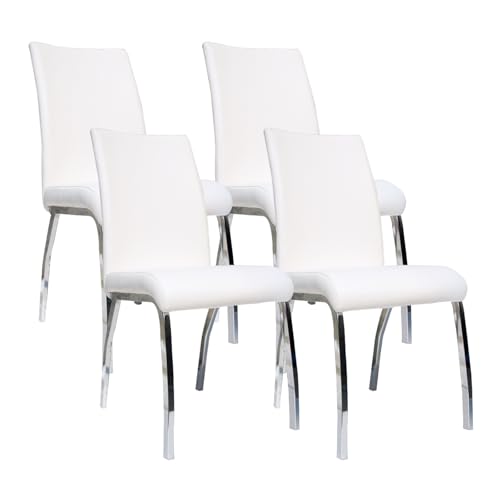 Juego de 4 sillas de comedor modernas de color negro, tapizadas de cuero con respaldo curvado, elegante para cocina, boda, sala de estar y oficina, marco de acero inoxidable