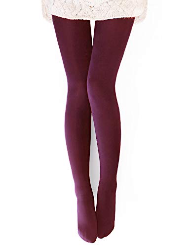 VERO MONTE 1 Pair Womens Opaque Warm Fleece Lined Tights (Wine) 48651
