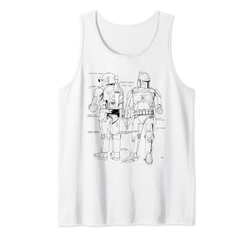 Débardeur Star Wars Boba Fett Armor Diagram haut sans manches mandalorien en coton