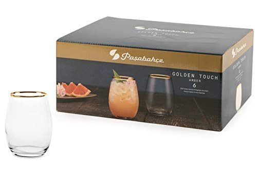 Pasabahce Amberkleurige glazen, glas, transparant, met gouden rand, 35 cl, verpakking van 6 stuks, 489424, transparant - Image 4