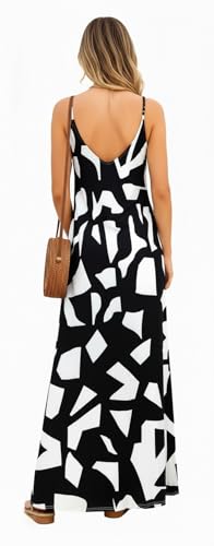 Image of Supnier Women's Summer Maxi Dress Casual V-Neck Sleeveless Bohemian Spaghetti Strap Floral Long Maxi Dress with Pockets