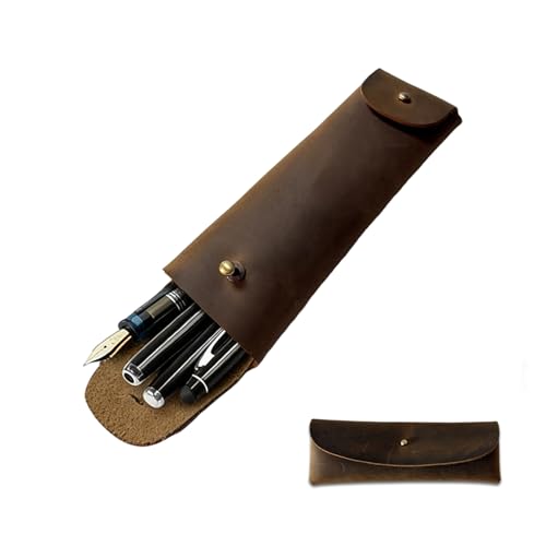 ququfortuna leather pencil case full grain leather zippered pen pouch bag handmade stationery organizer for artists & office elegant pen pouch (brown set) (S)