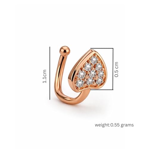 Image of Nilu's Collection Rose Gold American Diamond Non Piercing Nose Pin for Women | Elegant Flower Nose Stud | Minimal Clip-On Nose pin | Anti-Allergy | Anti-Tarnish | Office Wear | Daily Wear | office Wear | Non Piercing