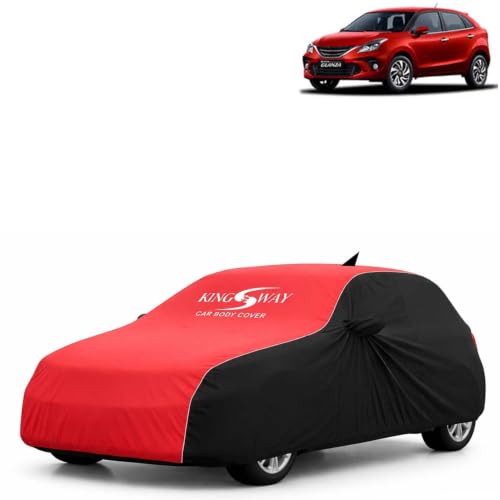 Image of KINGSWAY Super Waterproof Car Cover Only with Glanza (Year 2019 to 2022 - All Model) | Mirror and Antenna Pockets | All Weather Car Body Cover with Silver Piping | Black Red
