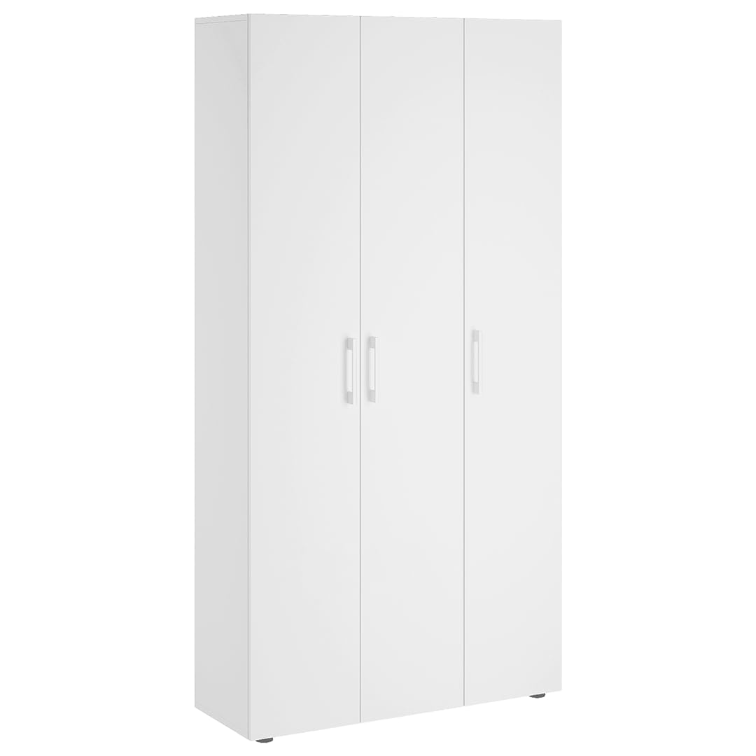 Bellamio Apol Mehrzweckschrank Weiß – Besenschrank 90 cm breit mit Stauraum – Putzschrank mit Staubsaugerfach – Vorratsschrank Küche - Aktenschrank aus Holz - Flurschrank – Aufbewahrungsschrank