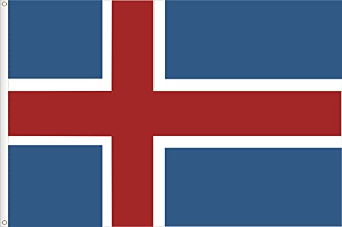 FLAG OF ICELAND. STANDARD SATIN QUALITY. BIG SIZE 150X90, Arctic Blue & Cherry Red