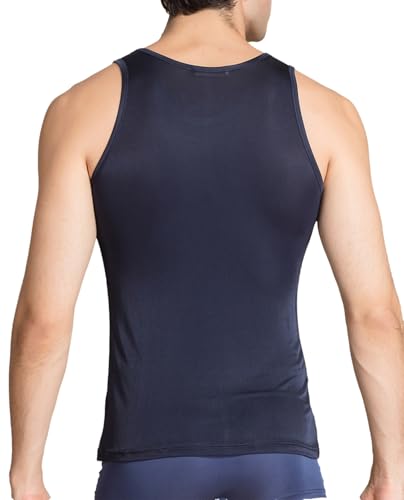 Men Silk Tank Tops Mulberry Silk Undershirt Gym Slim-Fit Layered Camisole Sleeveless Shirts Workout Tee Shirt4