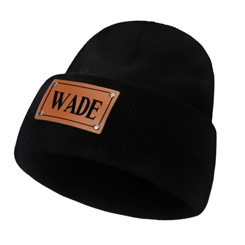 Image of Custom Toddler Baby Beanies, Mama Mini Matching Hats, Leather Patch Baby Knit Hats, Winter Beanies for Infant, Kids Adults