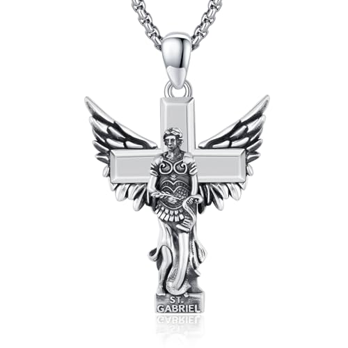XIXLES Sterling Silver Large Archangel St Gabriel Necklace with 22" Chain