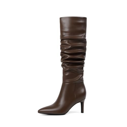 Image of Easyfox Knee High Boots Women Pointed Toe Stiletto Heel Tall Boots | Side Zipper,3 In Stiletto Heel,Fall Spring Winter Fashion Dress Tall Boots,Evening Bridal office Long Boots