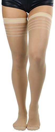 Image of ToBeInStyle Women's Pack of 6 Top Stripe Band Sheer Thigh High Stockings