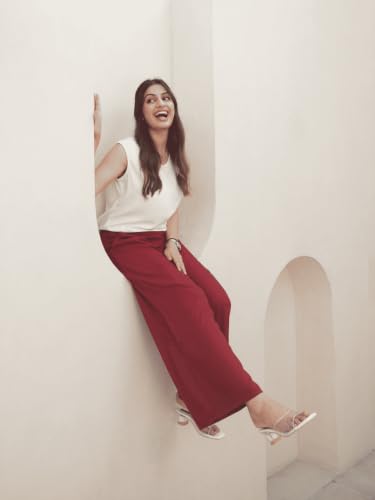 Image of SAADAA Palazzo Pants for Women Half-Elasticated Waistband | Palazzo for Women in Soft Viscose Fabric | Regular Fit with Mid Rise Waist & Deep Pockets | Versatile for Formal & Casual Wear