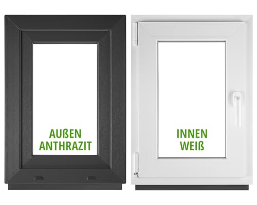 BAU PLAZA Fenêtre de cave (l x H) 50 x 70 cm / 500 x 700 mm DIN gauche extérieur anthracite/intérieur blanc – Fenêtre pivotante à bascule – Double...