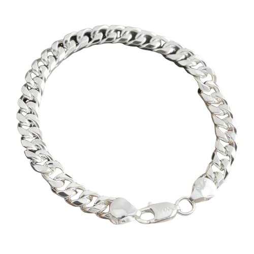 Bracelet gourmette argenté 6,5 mm unisexe avec breloque perle et fermoir ajustable pour poignet