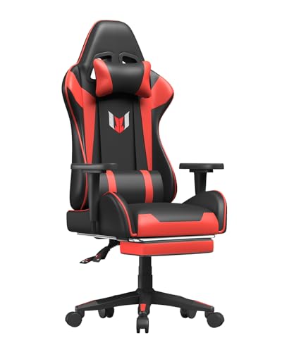 Racingreat Gaming Chair with Adjustable Height,High-Back Racing Style Gaming Chair with Lumbar Support & Recline (Red/Black with footrest)