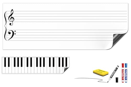HOMiDEK Large Magnetic Backing Dry Erase Music Staff Whiteboard Sheet, 47" x 17.5" Grand Staff Magnet with 23.5" x 6" Piano Keyboard Magnet for Teachers, Musicians, Students, Music Classroom Supplies