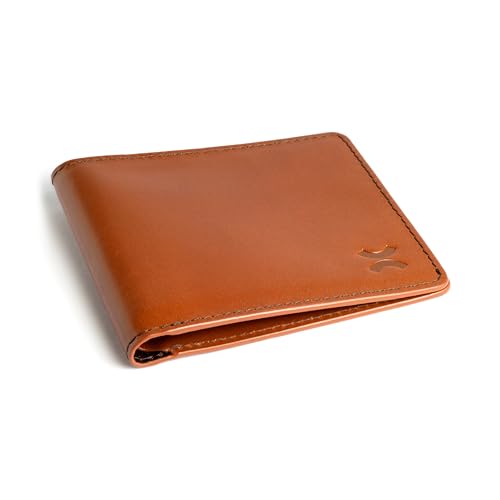 Image of FLAPFOLD Slim Minimalist Premium Bifold Leather Wallet (Caramel)