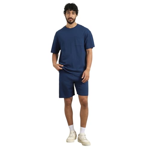 Image of NOBERO Men Cotton Blend Solid Co-ord Sets