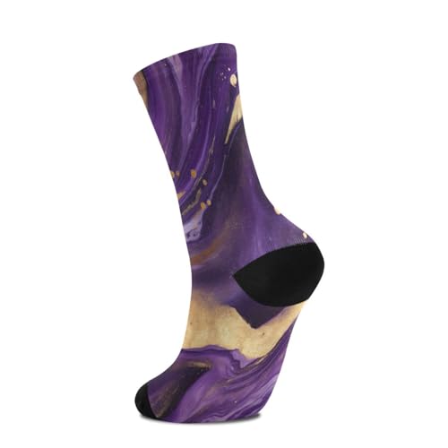 1 Pair Gold Purple Marble Crew Socks Breathable Compression Athletic Socks for Women Men Sport Running Cycling4