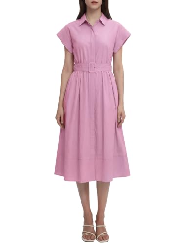 Image of EZAPINE Womens Summer Shirt Dress Casual Button Down Long Dress with Belt
