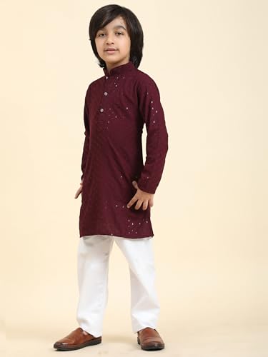 Image of Pro-Ethic Style Developer Men Silk Striped Father Son Matching Ethnic Wear Embroidery Mirror Work Kurta Pyjama Set |(Combo)B-117