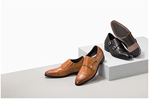 CALTO Men's Invisible Height Increasing Elevator Shoes - Black Leather Slip-on Dual Monk Straps Formal Loafers- 2.8 Inches Taller - K3114 - Size 11 D(M) US | Image 5
