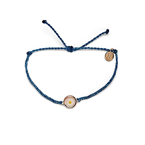 Pura Vida Silver or Rose Gold-Plated Meadow Daisy Bracelet - Adjustable Band, Coated Brand Charm