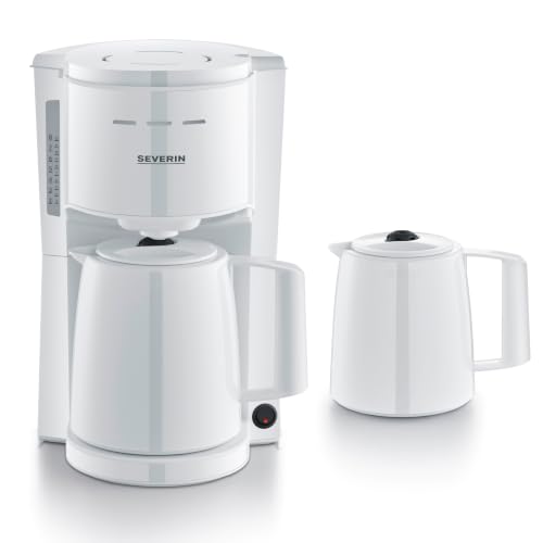 Severin Filterkaffeemaschine mit 2 Thermokannen, Kaffeemaschine mit Durchbrühdeckel, tropffreies Ausgießen, lange Temperaturspeicherung, automatische Abschaltung, 1000 W, ca. 1 Liter, weiß, KA 9309