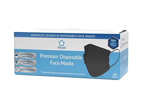 Image of Litepak 2000pcs Disposable Face Masks Black 3-Ply Adult Mask Nose Wire Protection - Breathable Protective Face Covering