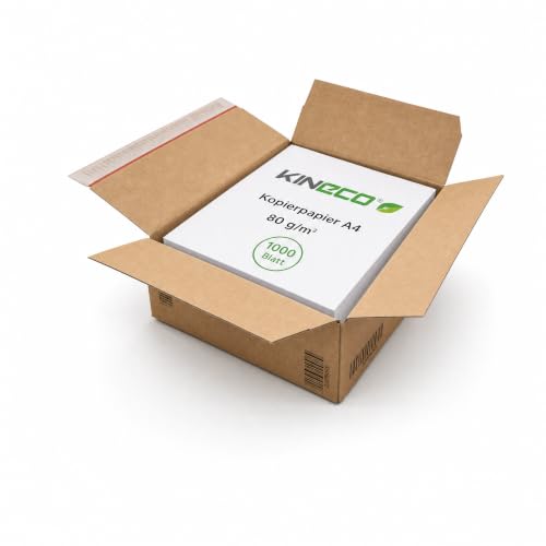 Kineco Kopierpapier A4 1000 Blatt im Karton Umweltfreundlich & plastikfrei verpackt Für Drucker & Kopierer Weiß 80 g/m