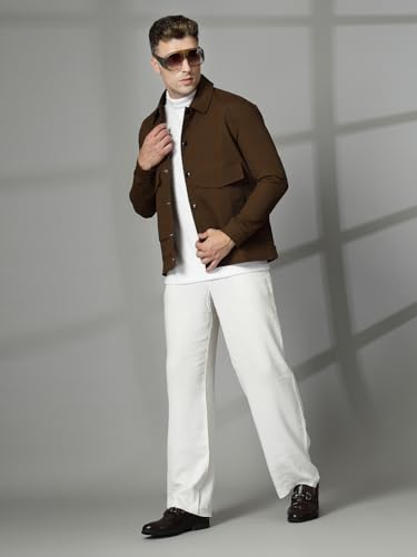 Image of CHKOKKO Men's Fleece Solid Winter Wear Regular Fit Standard Length Jacket