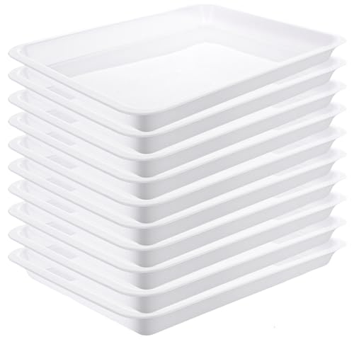 MIVIDE 10 Bandejas de Plástico Blanco, 34.5 x 25.3 x 3.2 cm Bandejas de Plástico Rectangulares para Servir, Bandeja para Servir Reutilizables para Manualidades, Escuela, Hogar