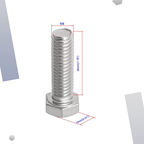 Image of M8 x 30mm Hex Head Bolts Screws 316 Stainless Steel, A4-70 Fasteners Fully Machine Threaded SUS316 5 Pcs