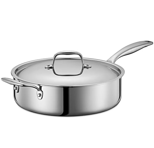 Image of LEGEND COOKWARE 5-Ply Stainless Steel 5-Quart Saute Pan with Lid - Induction Compatible, Oven Safe 800°F - Non-Toxic, No Coatings - Even Heating, Won