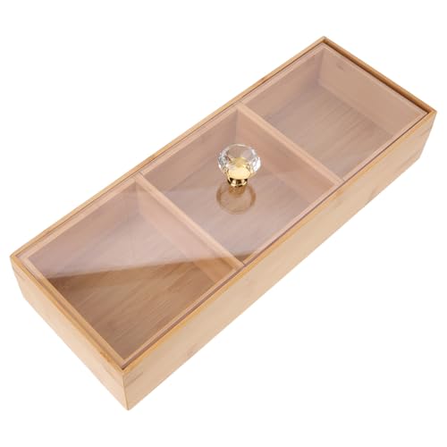 OFFIGAM 竹製仕切り多目的サービングトレイ 蓋付き 多宮格スナック フルーツ皿 キッチン パーティー用デザートプレート 食卓装飾用