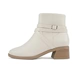 Soda “Heron” ~ Women Round Toe Low Block Heel Ankle Boot with Side Zipper (Bone-s Pu, us_footwear_size_system, adult, numeric, medium, 10)