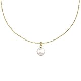 collier or blanc femme 18 carats Bijou de Créateur LES POULETTES BIJOUX - Collier Plaqué Or Pendentif Perle de Culture - Blanc