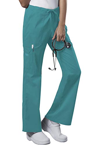 Cherokee Women's Workwear Core Stretch Drawstring Cargo Scrubs Pant, Teal Blue, XXX-Large