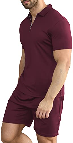 YTD Mens Short Sleeve Casual Polo Shirt and Shorts Sets Two Piece Summer Outfits Zip Polo Tracksuit Set for Men S-XXL2