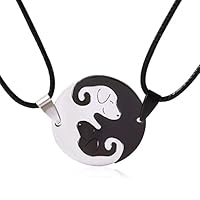 DOG YIN YANG COUPLE NECKLACES: This puzzle dog pendant represents Yin and Yang, which is a 2pcs couple necklace set and suits for women and men. It is designed with attractive pattern for couple and friends as a sign of love and connection between th...