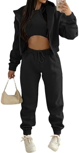 Akmipoem Sweatsuits for Women Set 3 Piece Outfits Zip Up Hoodie S...