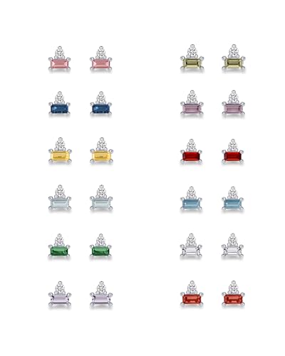 Image of PAVOI 14K Gold Plated Sterling Silver Posts Colored Birthstone Flatback Stud Earrings for Women - Gemstone Cubic Zirconia Screwback Earrings - Dainty Helix Cartilage Piercing Jewelry