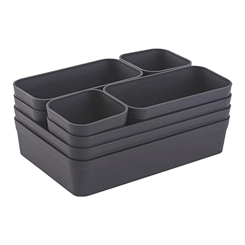 1 x Schubladen-Organizer Set, 8-teilig, Farbe: Anthrazit, universell verstellbar, Aufbewahrungs-Box, Einteiler, Trenn-System, Utensilien, Stauraum, Wohn-Badezimmer, Kunststoff, BPA-frei