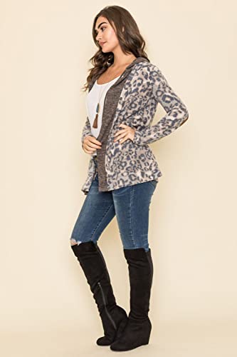 Image of Eloges Women's Multi Stripe Soft Knit Open Cardigan with Suede Elbow Patch