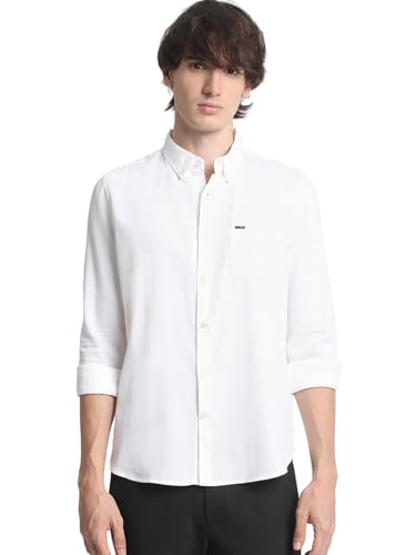 Image of The Bear House Men Classic White Solid Slim Fit Casual Shirt