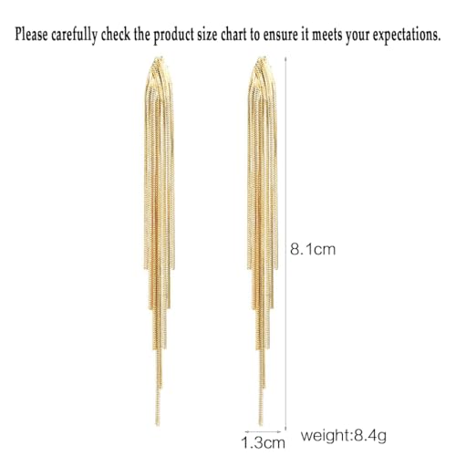 FUTIMELY Gold Long Dangle Drop Earrings for Woman,Punk Sleek Metal Chain Tassel Earrings 70s/80s Disco Outfits Accessories Jewelry3